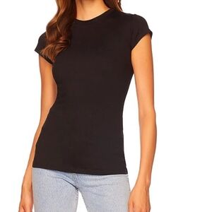 SUSANA MONACO BLACK FITTED RIBBED CAP-SLEEVE TEE